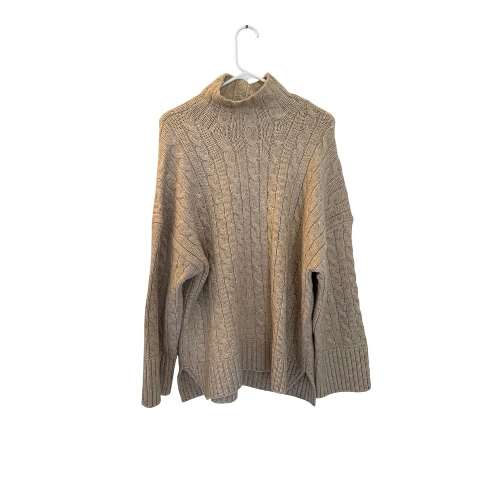 Abercrombie & Fitch Womens Large‎ Tan Cable Knit Mock Neck Oversized Sweater NWT